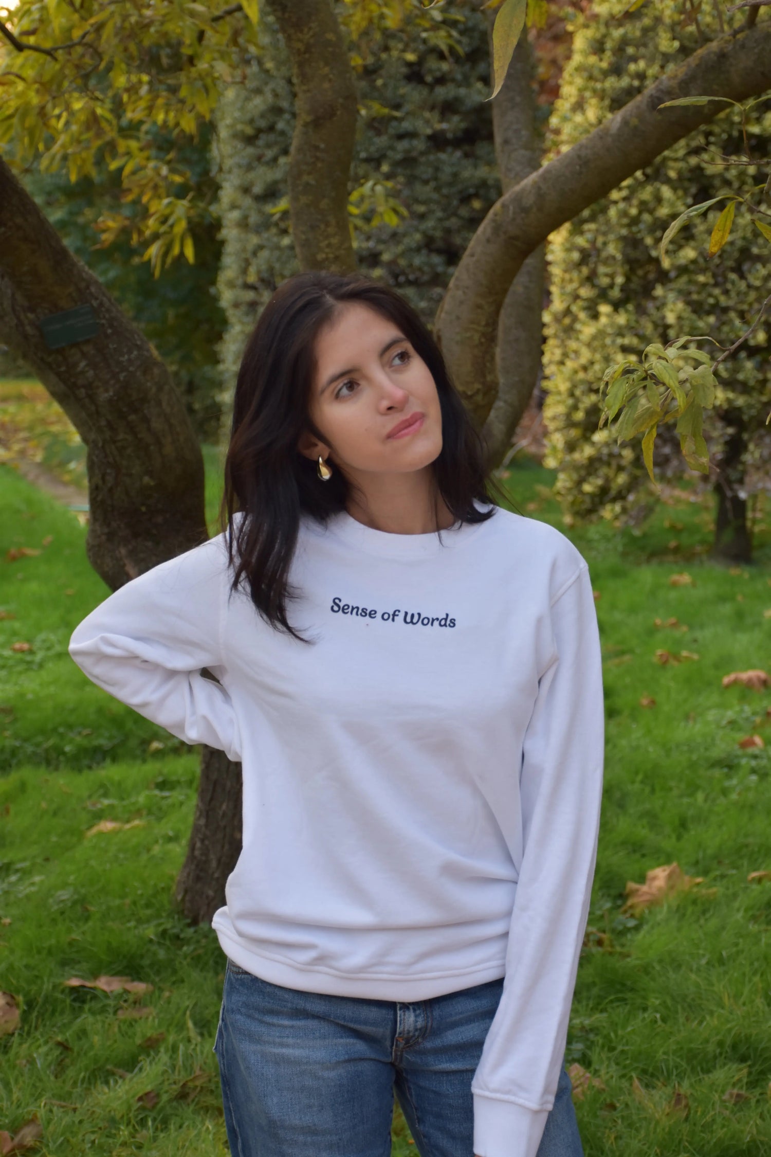 Sweatshirt blanc sense of words floqué face